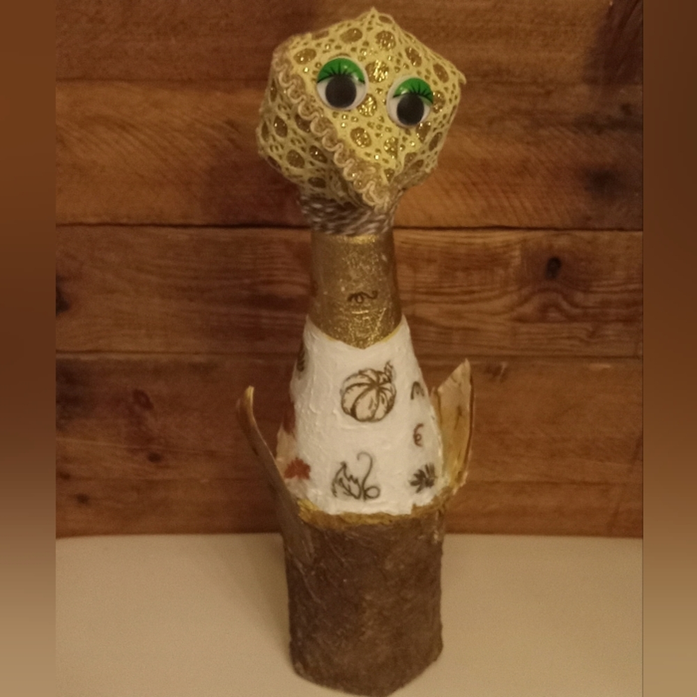 Vintage gold retro paper mache and glass Japanese crane 13" decor